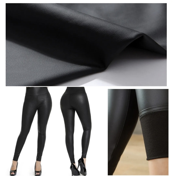 Faux PU Leather Skinny Pants High Waist Push Up Butt Lift Stretch Matte Leggings - Picture 3 of 8